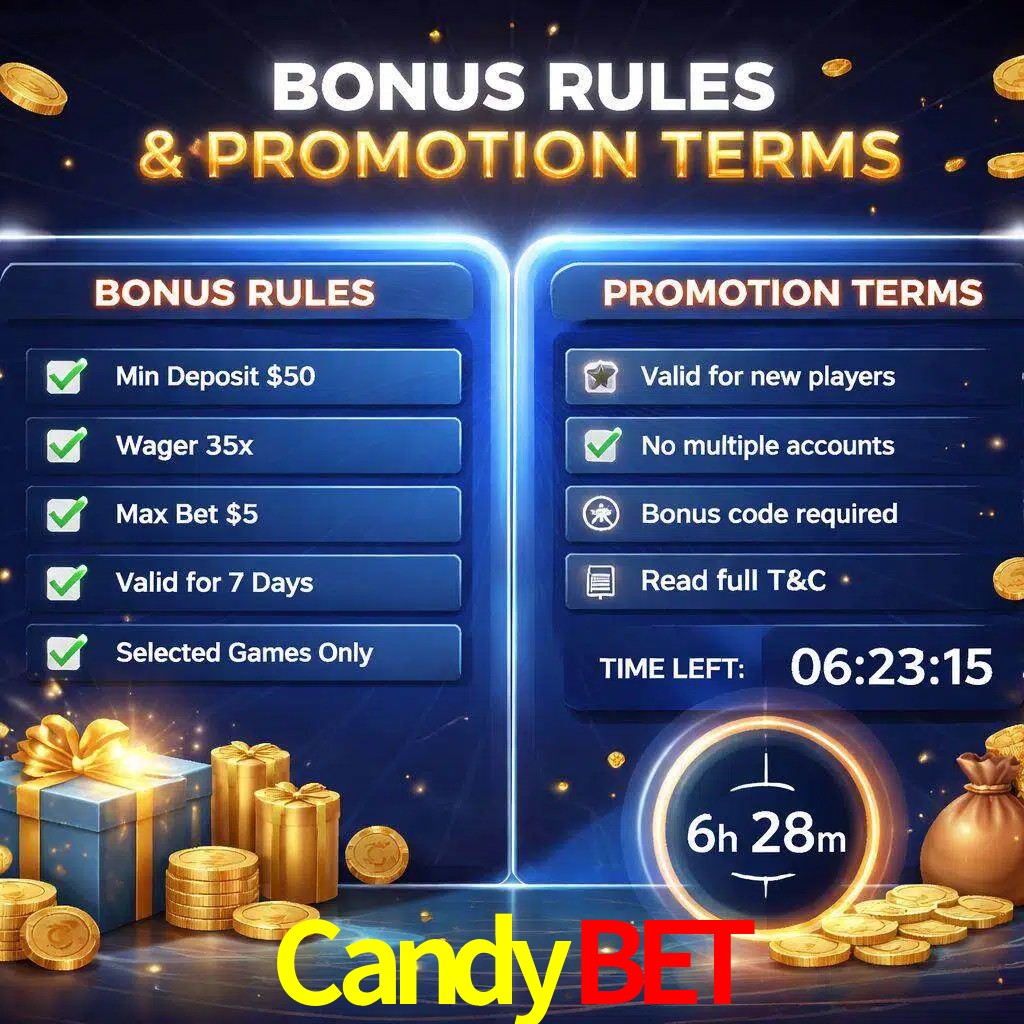 Reglas de promoción CandyBet y condiciones de bonos explicadas visualmente